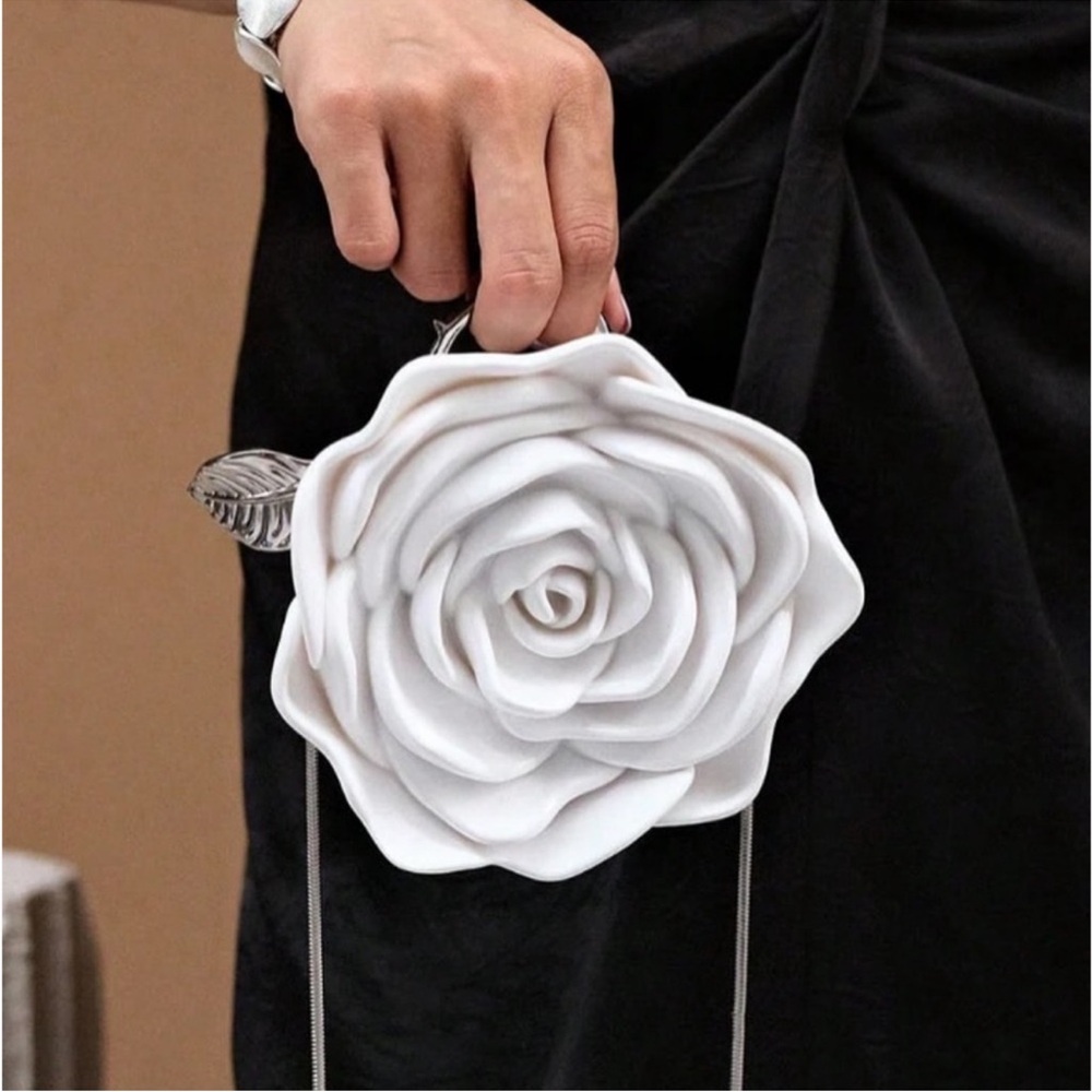 Zara Elegant White Rose Clutch